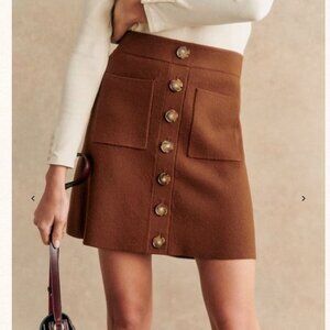 BRAND NEW Sézane Louisa 100% Merino Wool Mini Skirt Hazelnut Brown Medium